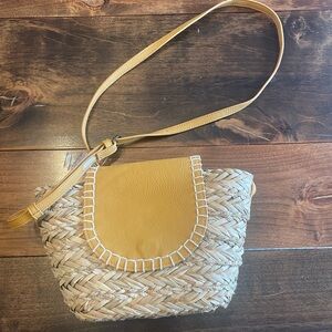 Woven Straw Crossbody Bag with Mustard Flap Universal Thread